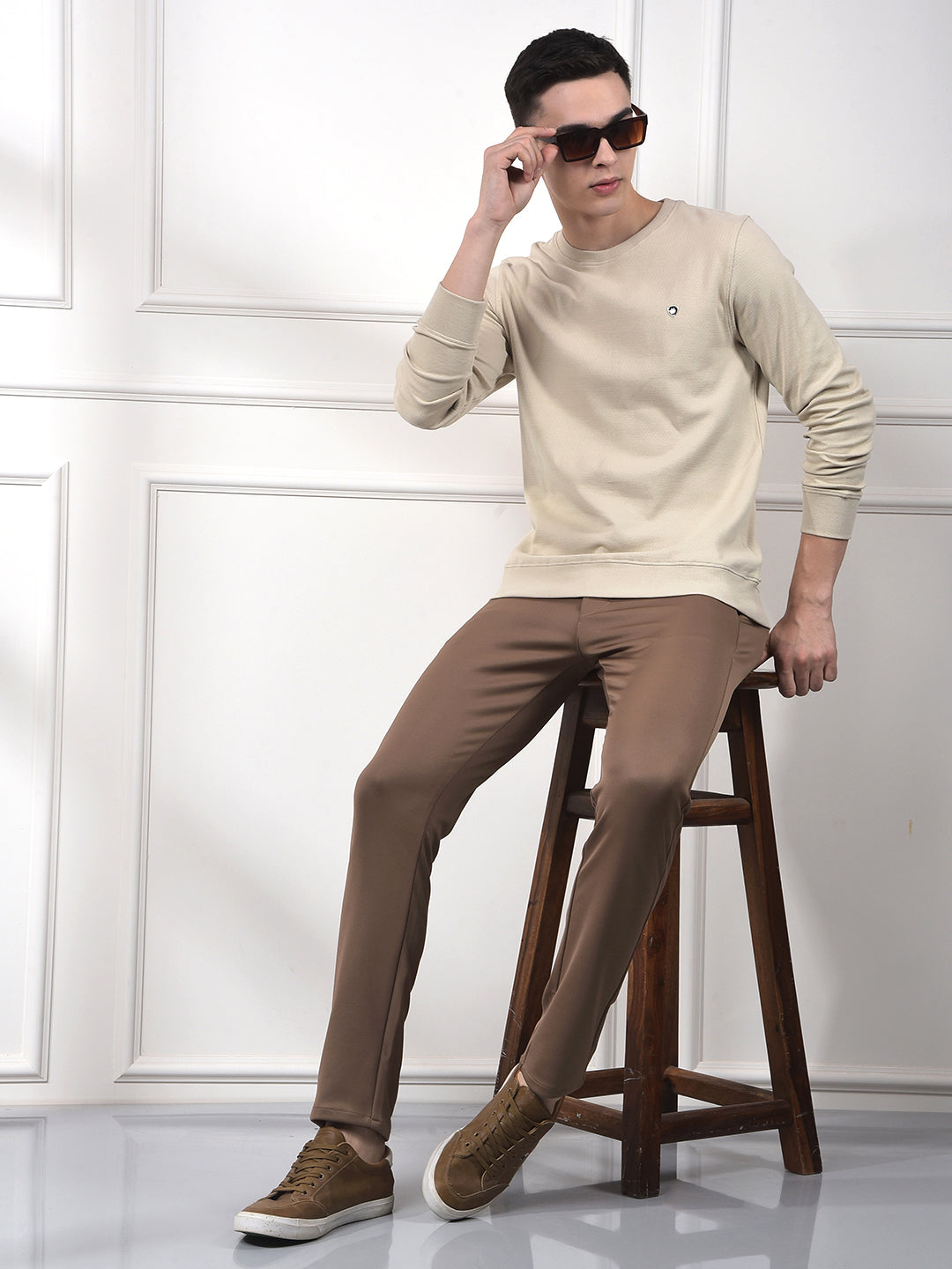 Sleek Beige 100% Cotton Sweatshirt
