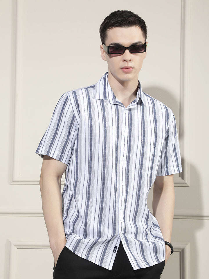 White Vertical Striped 100% Cotton Shirt