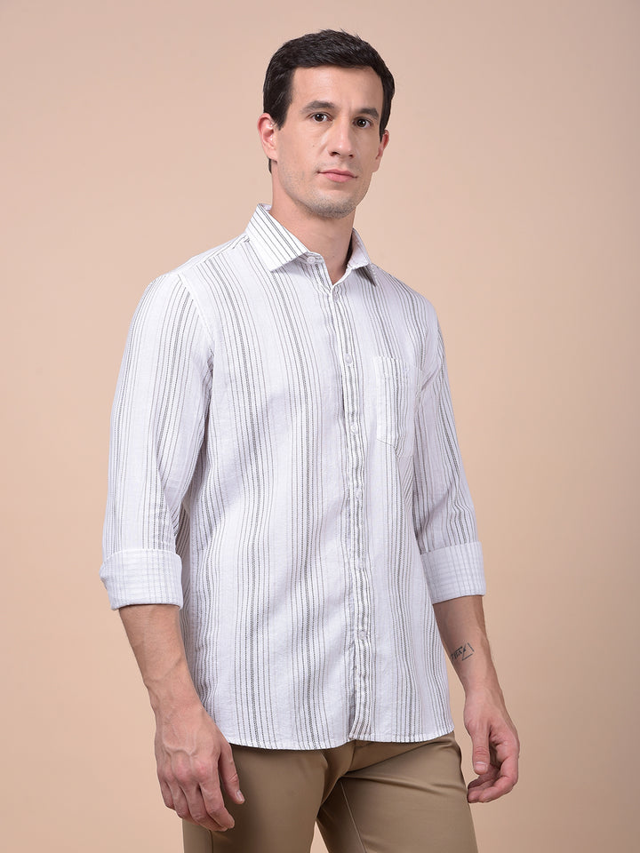 White Vertical Stripes 100% Cotton Shirt