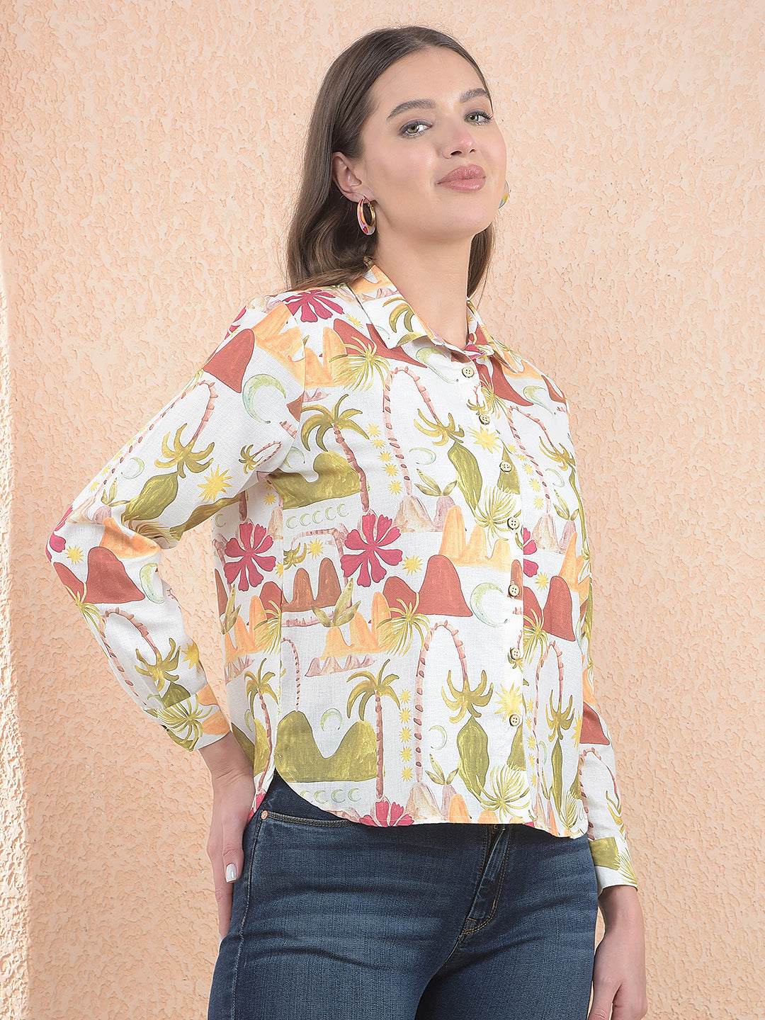 Printed Red Waist-Length Shirt