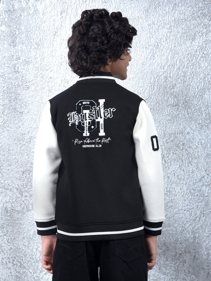 Black Color-Block Varsity Jacket