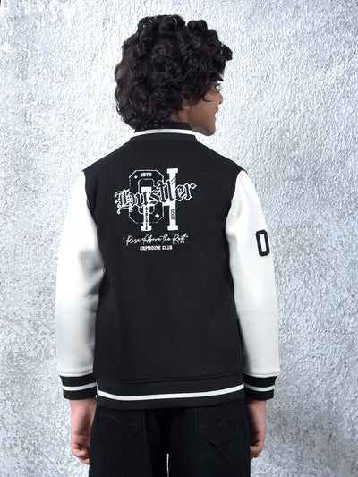Black Color-Block Varsity Jacket