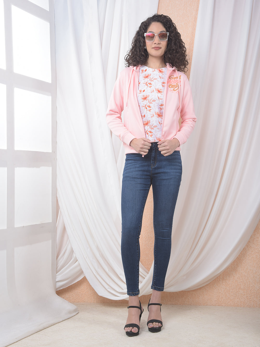 Pink Graphic Printed Hooded Sweatshirt