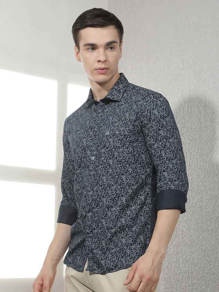Navy Blue Paisley Print Shirt