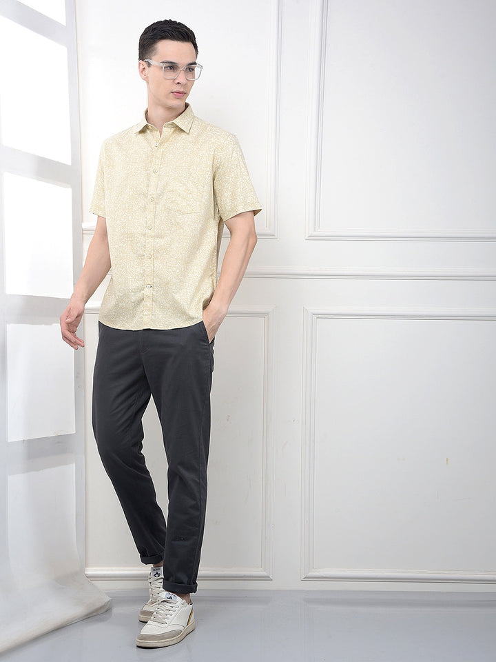 Yellow Floral Print Shirt-Men Shirts-Crimsoune Club