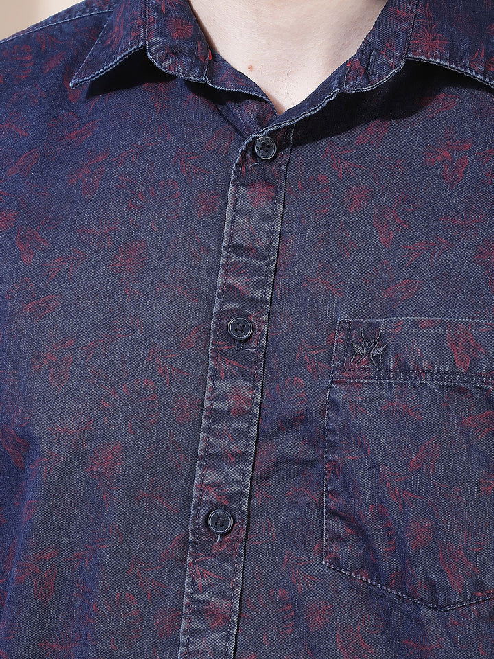 Wine Floral Print 100% Cotton Shirt