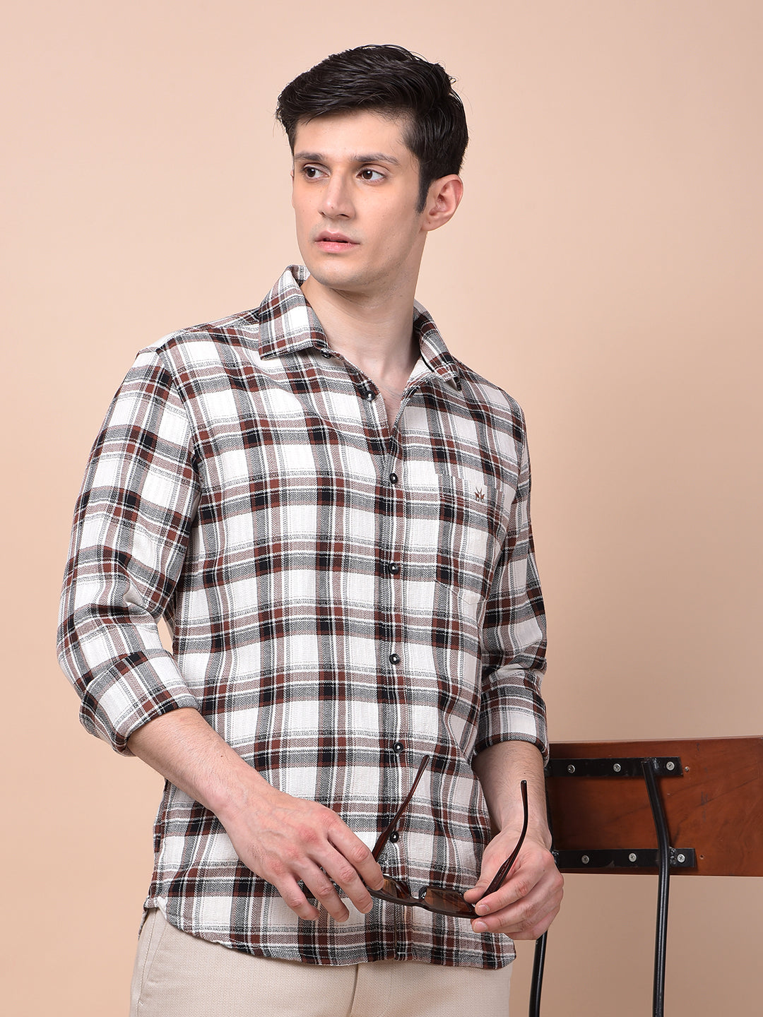 Brown Checked 100% Cotton Shirt