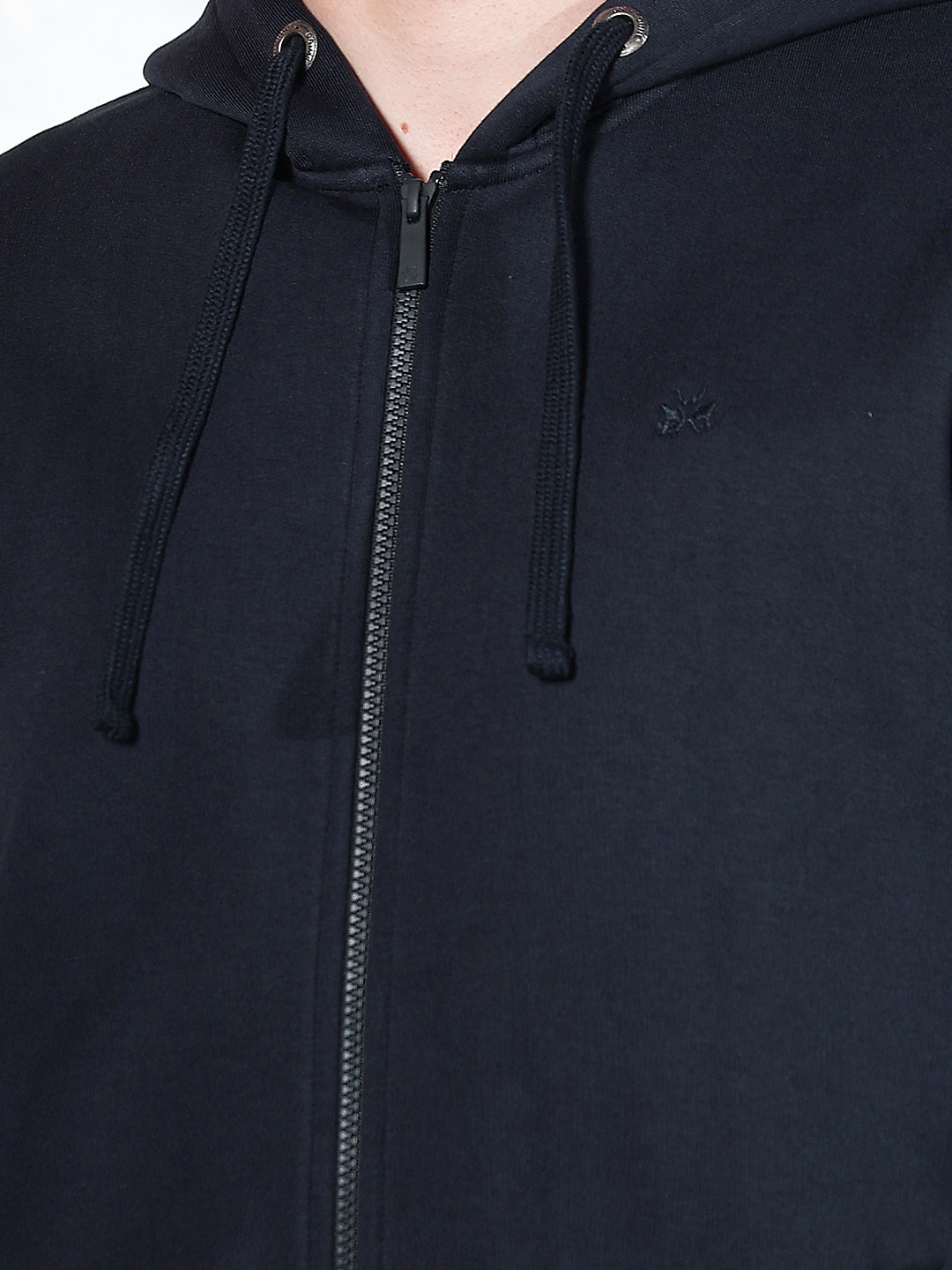 Navy Blue Hooded Neck Front Open Sweatshirt