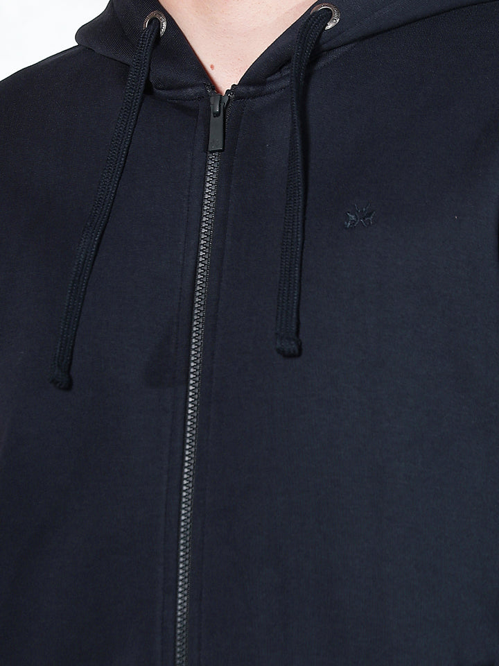 Navy Blue Hooded Neck Front Open Sweatshirt