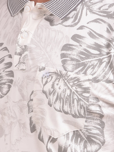 Grey Floral Print Polo Neck T-Shirt