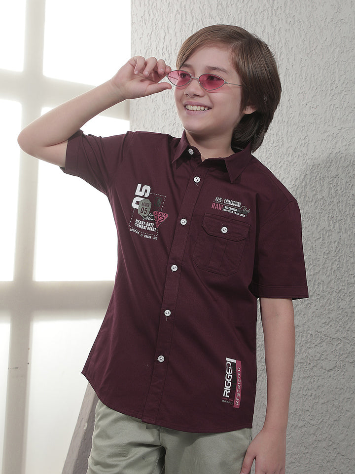 Wine Typographic Print 100% Cotton Shirt