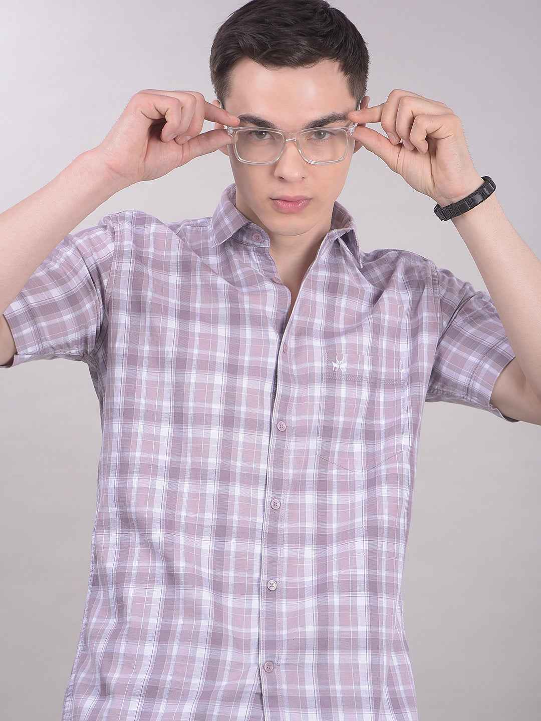 Purple Checked 100% Cotton Shirt