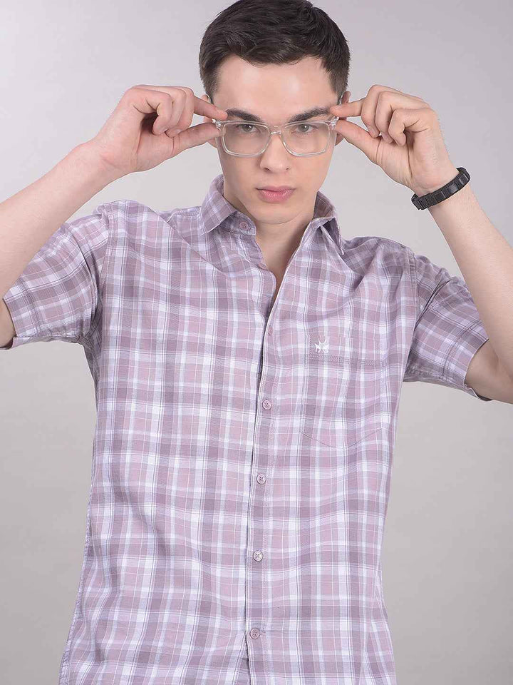 Purple Checked 100% Cotton Shirt