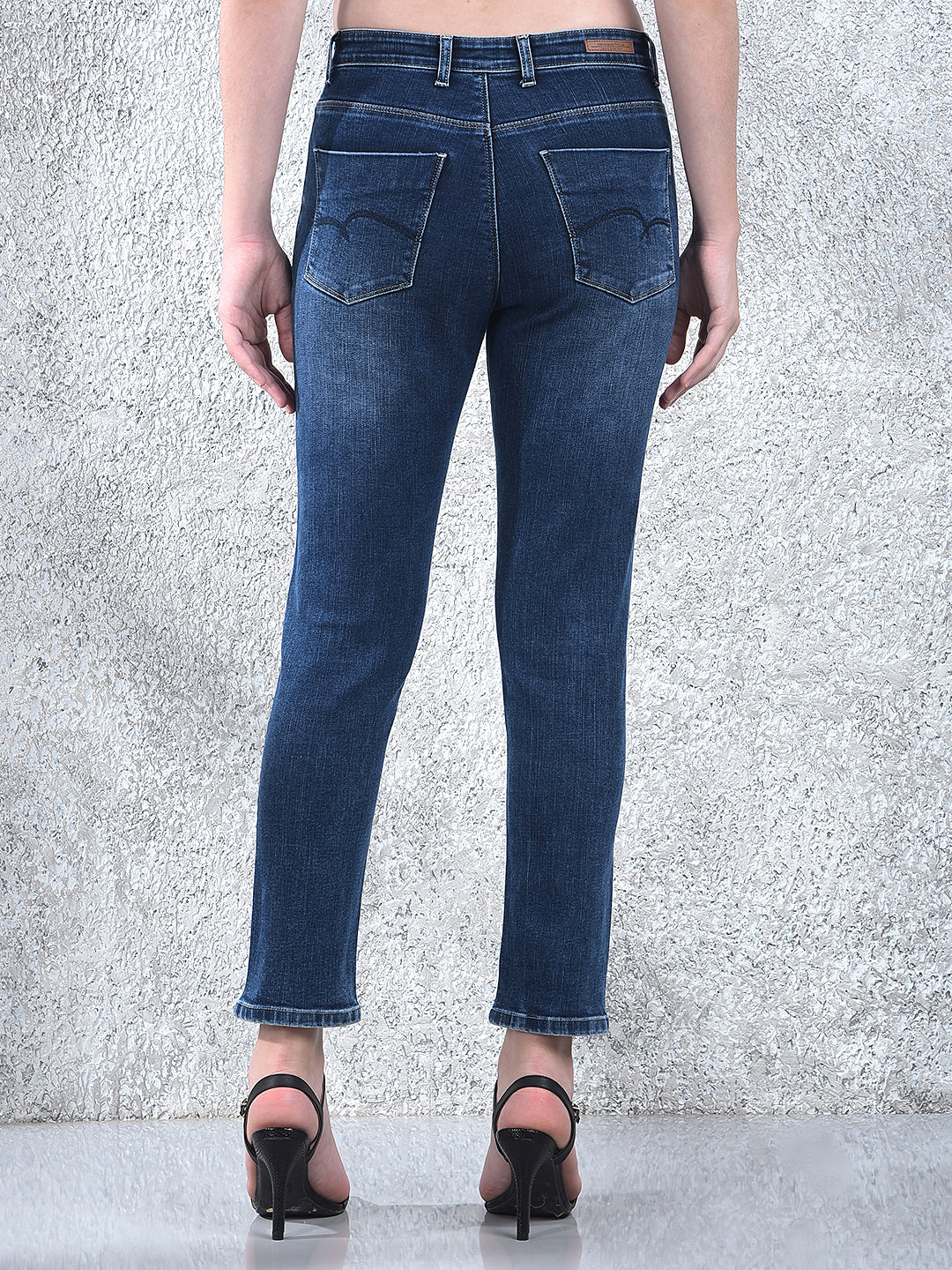 Blue Straight Cotton Jeans-Women Jeans-Crimsoune Club