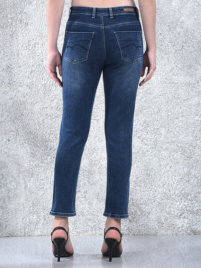 Blue Straight Cotton Jeans-Women Jeans-Crimsoune Club