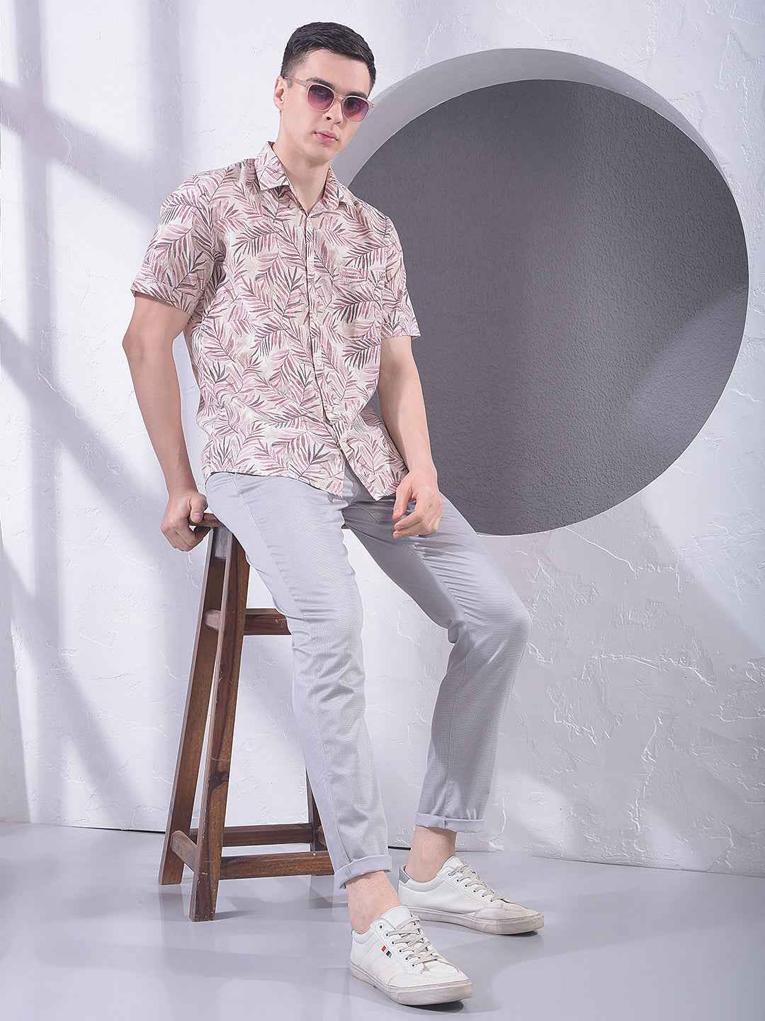 Purple Floral Print Linen Shirt