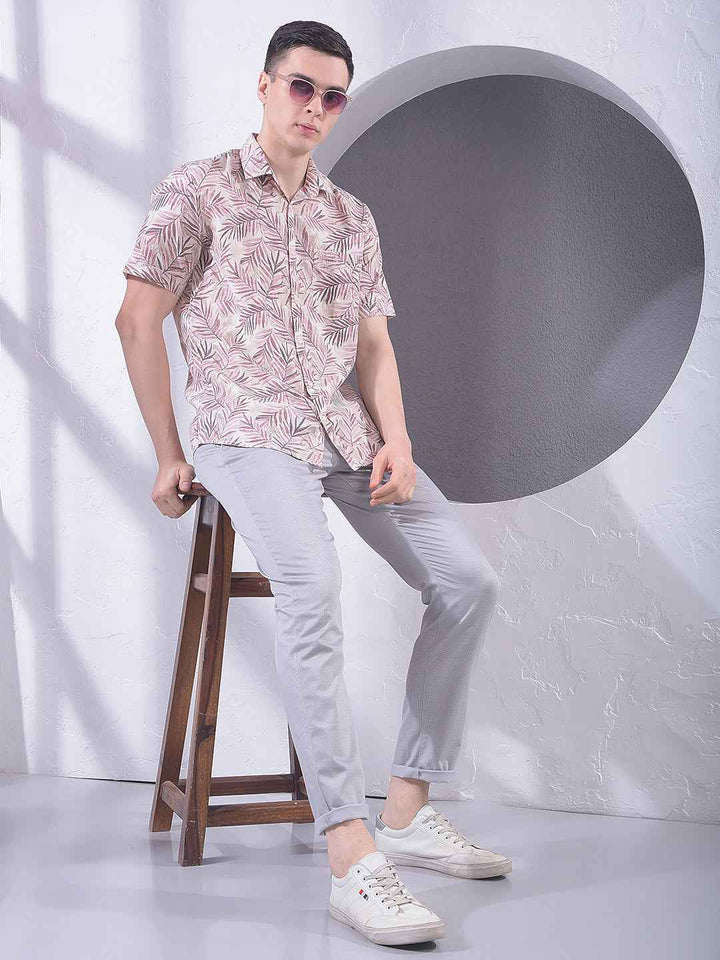 Purple Floral Print Linen Shirt