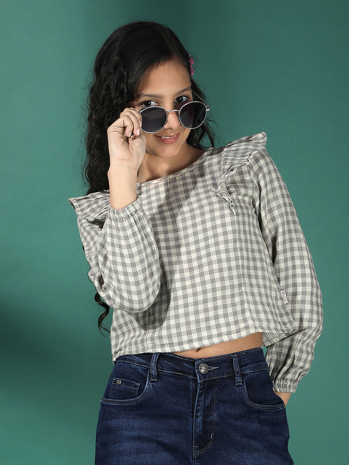  Grey Checked 100% Cotton Cropped Top