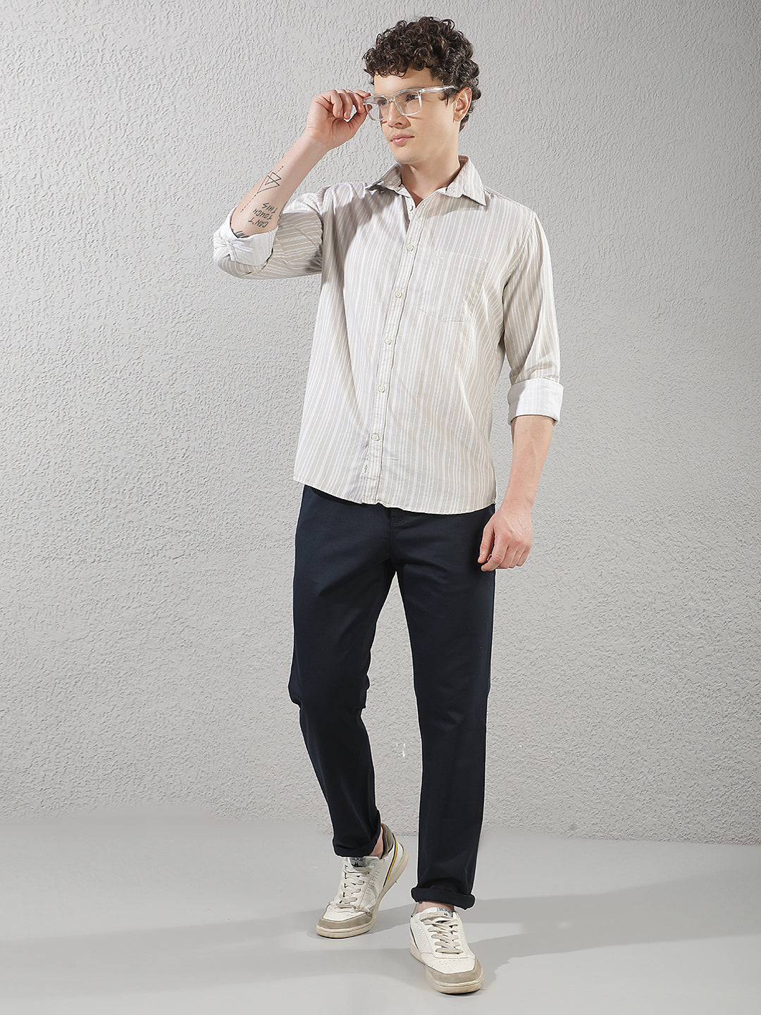 Beige Vertical Stripes Shirt