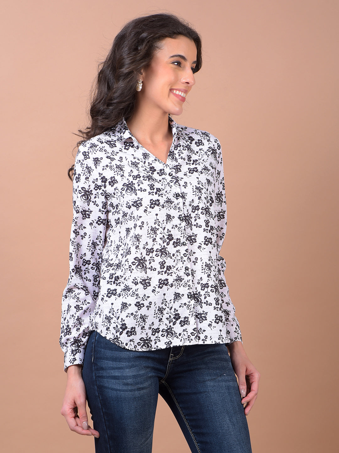 White Floral Print Shirt