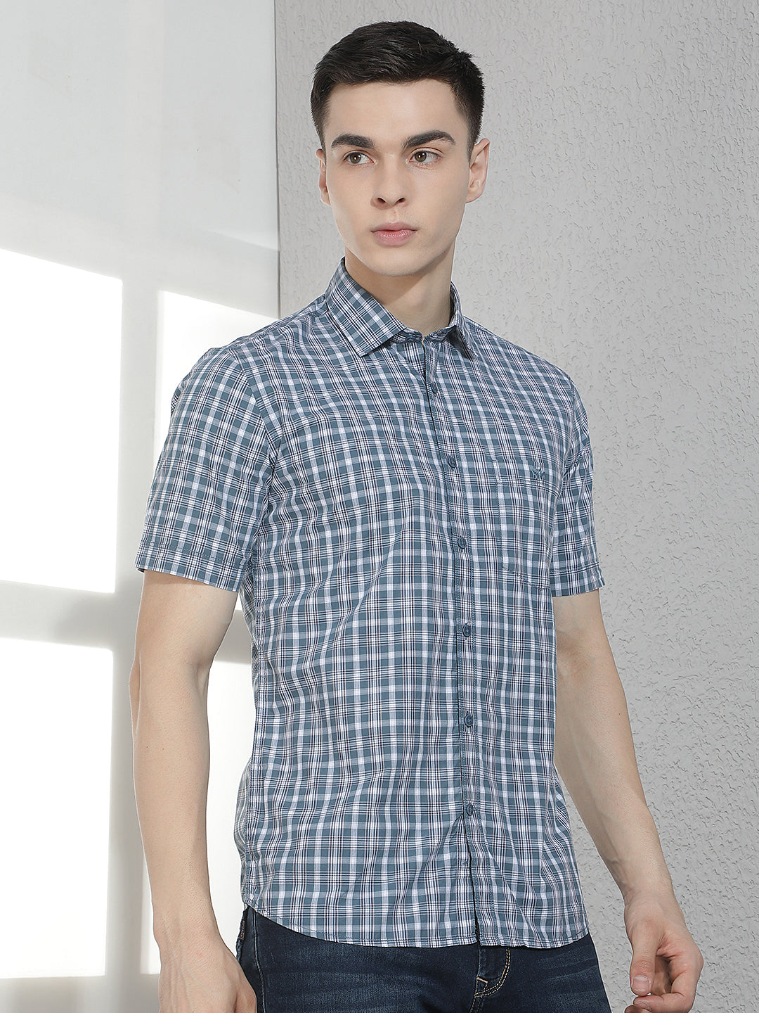 Blue Checked 100% Cotton Shirt-Men Shirts-Crimsoune Club