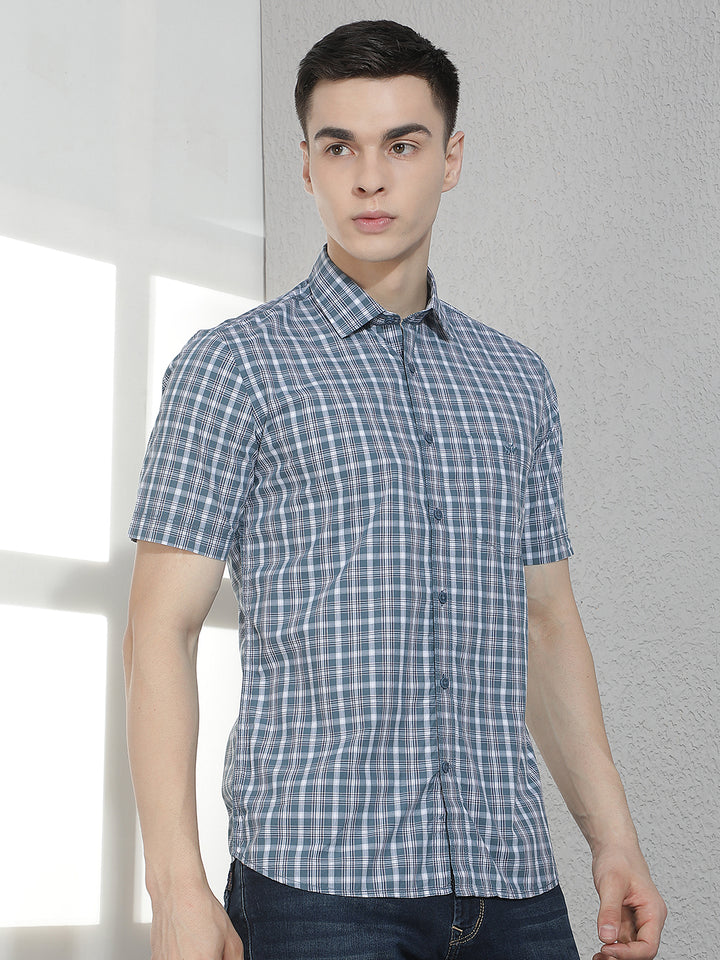 Blue Checked 100% Cotton Shirt-Men Shirts-Crimsoune Club