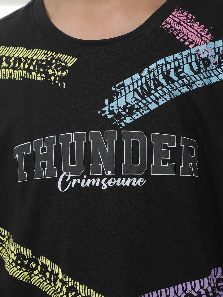 Urban Script Black Typographic Printed T-Shirt