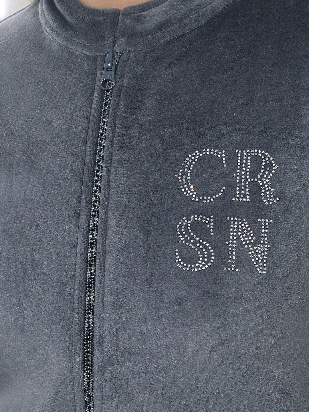 Grey Embellished Mock Neck Sweatshirt