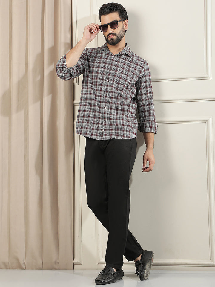 Purple Checked 100% Cotton Shirt
