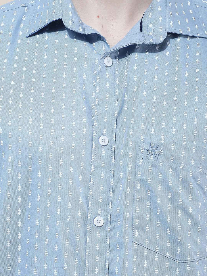 Sky Blue Micro Printed Shirt