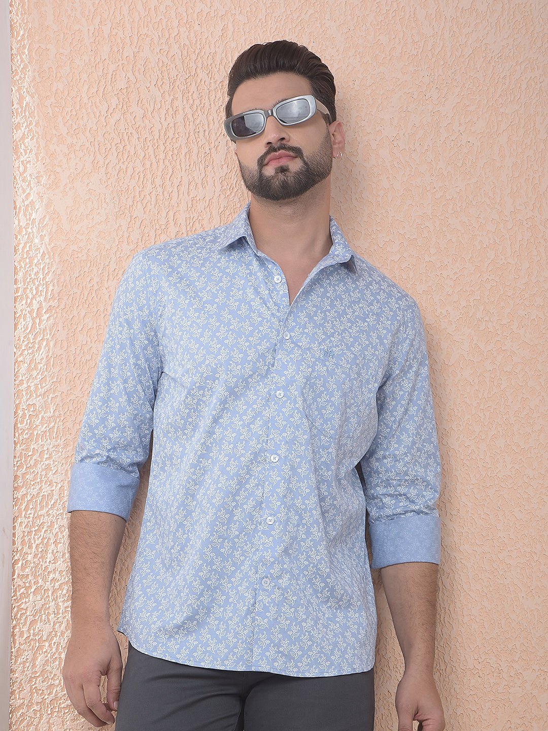Printed 100% Cotton Blue Shirt