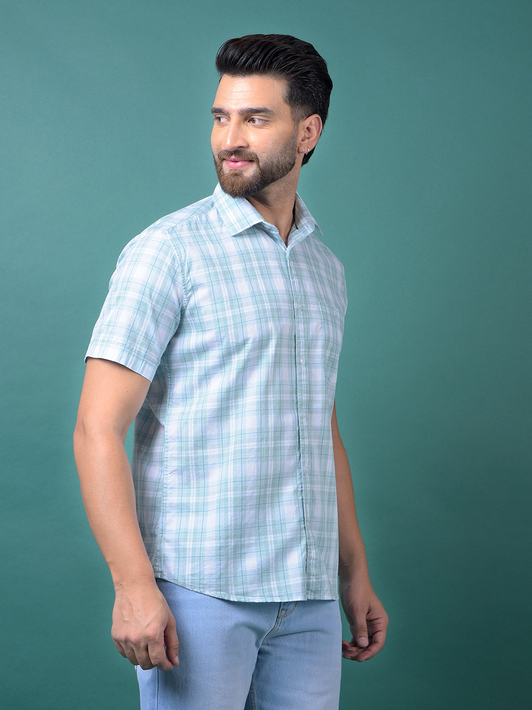 Blue Checked 100% Cotton Shirt-Men Shirts-Crimsoune Club