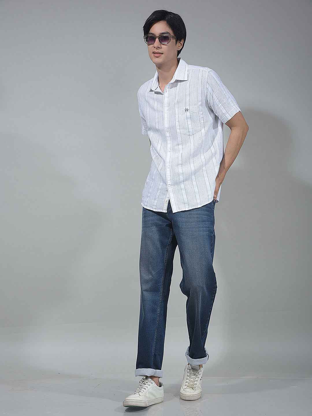 White Vertical Striped 100% Cotton Shirt