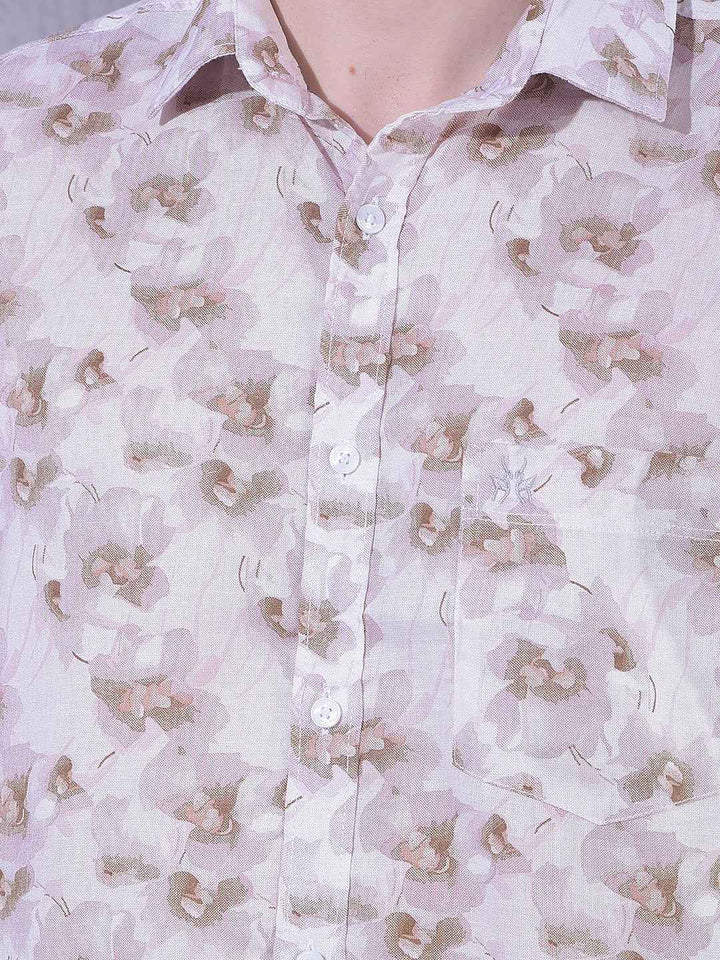Pink Linen Floral Print Shirt
