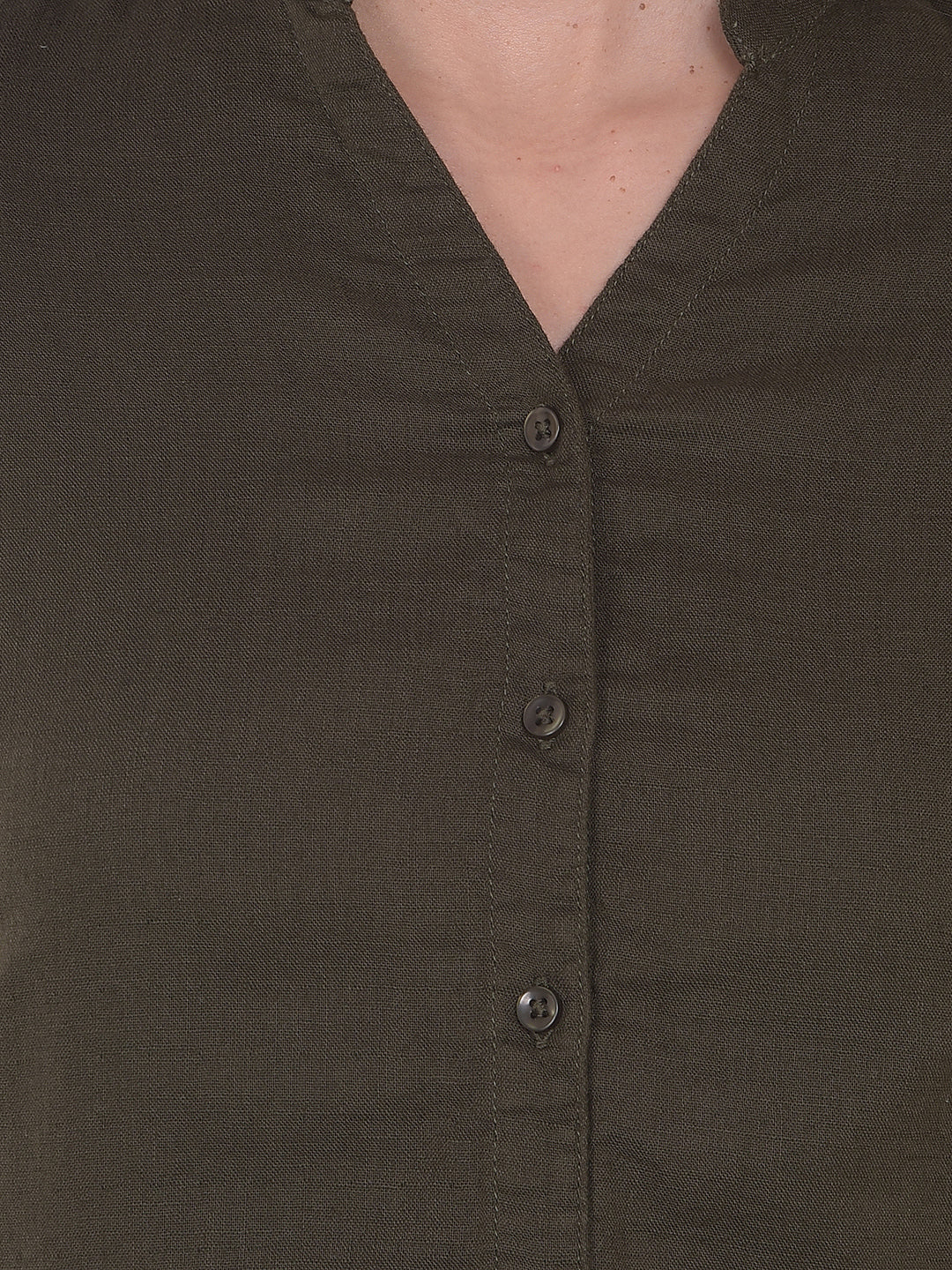 Olive V-Neck 100% Cotton Shirt
