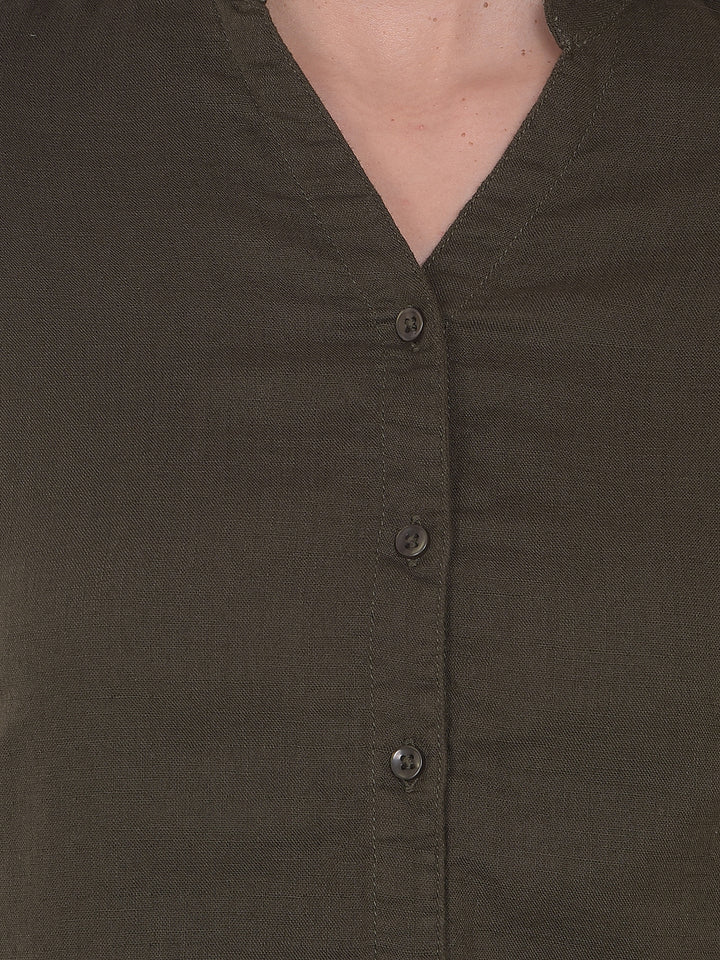 Olive V-Neck 100% Cotton Shirt