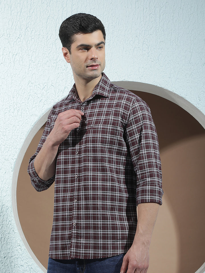 100% Cotton Wine Checked Shirt