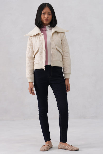 Cream Embellished Quilted Jacket