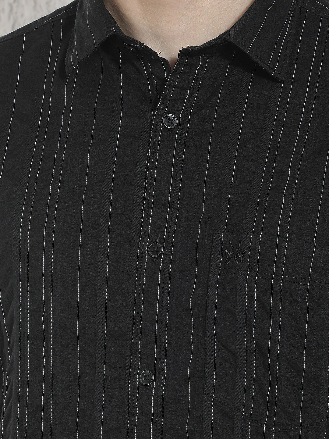 Black Horizontal Striped 100% Cotton Shirt