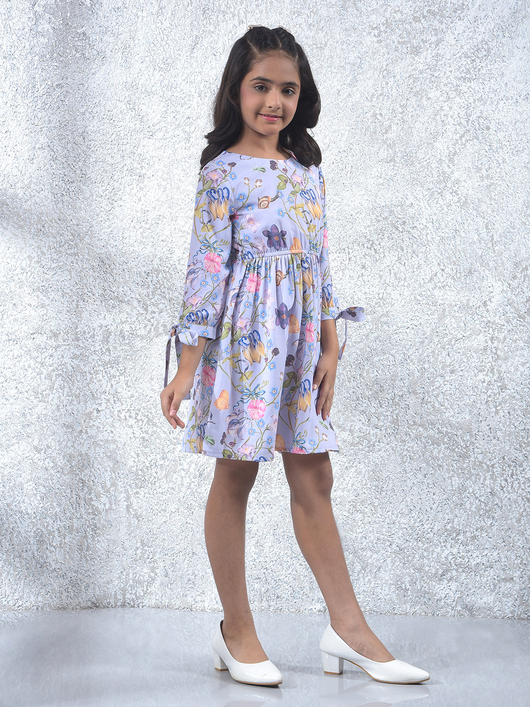 Purple Floral Print A-Line Dress