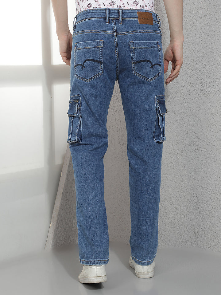 Trendy Medium Blue Cargo Jeans