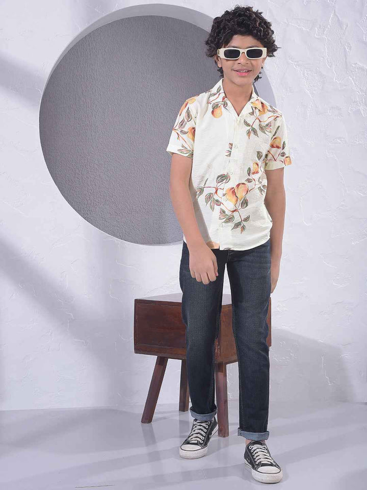 Yellow Floral Print Resort-Collar Shirt