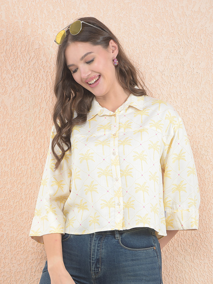 Printed Yellow Crop Shirt With Extended Sleeves