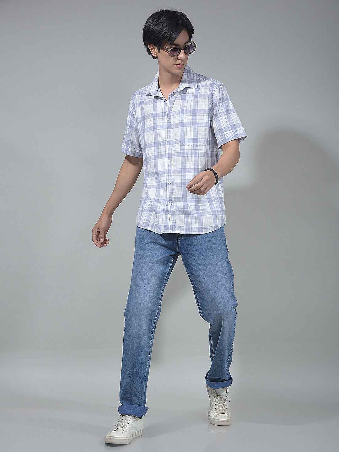 Purple Checked 100% Cotton Shirt