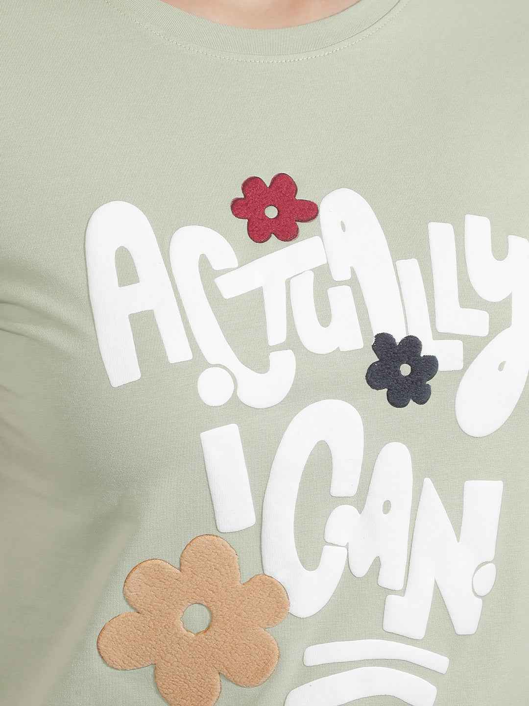 Green Typographic Embroidery T-Shirt