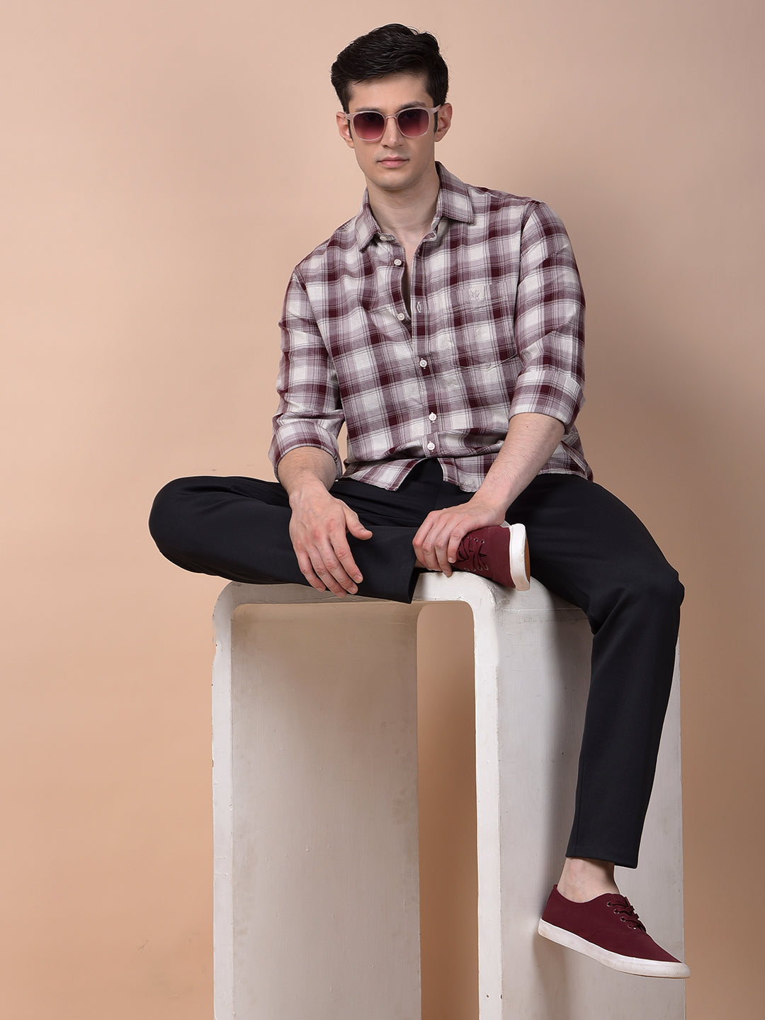 Maroon Checked 100% Cotton Shirt
