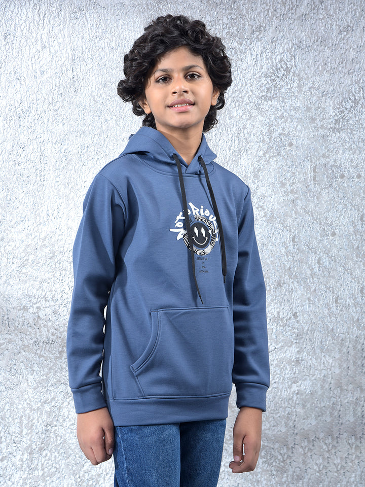 Blue Embellished Hooded Neck Sweatshirt