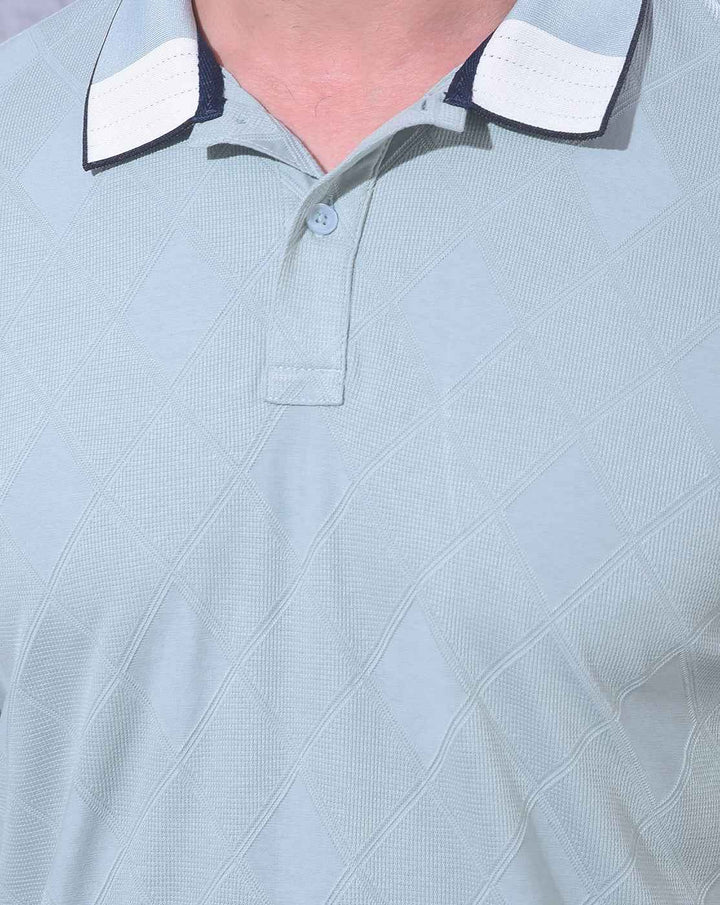 Green Jacquard Polo Neck T-Shirt