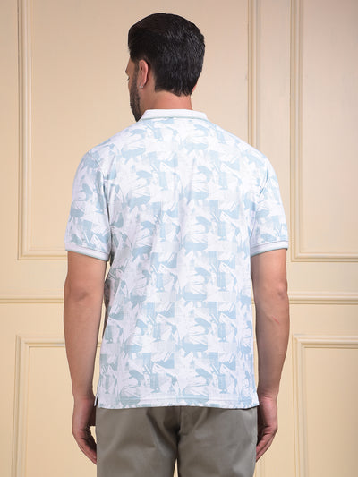 Green Printed Polo Neck T-Shirt