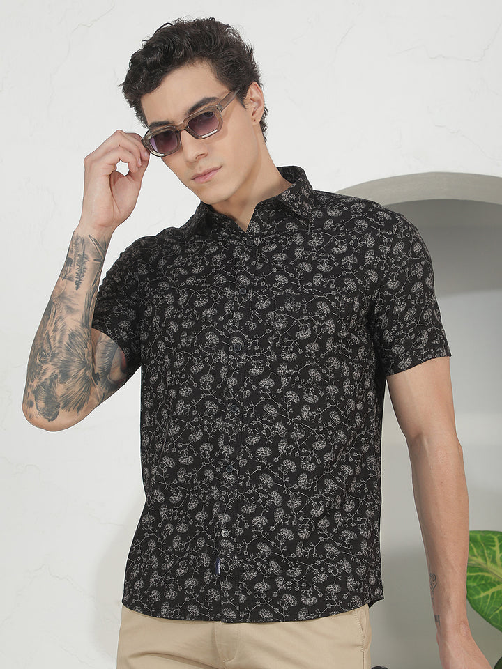 Black Floral Print Shirt